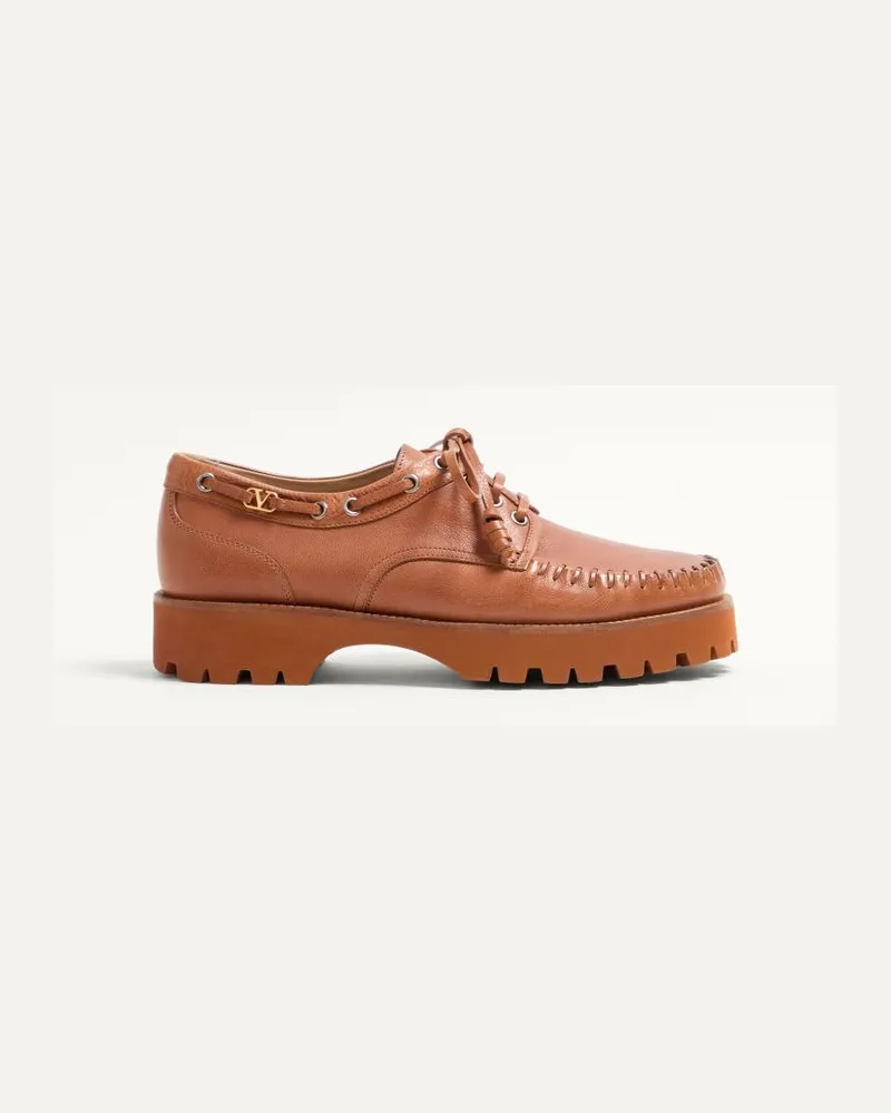 Valentino Garavani Scarpa Da Barca Lord Chunky In Bufalo Uomo TABACCO Tabacco