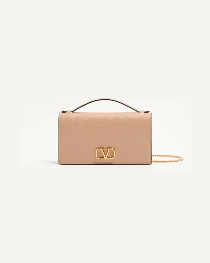 Valentino Garavani Portafoglio con catena VLogo Signature in Vitello Granato Donna ROSE SAND Rose