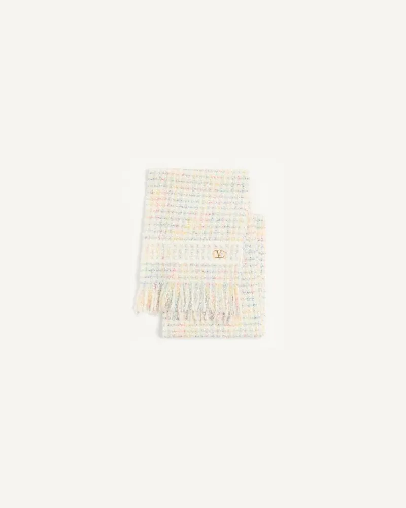 Valentino Garavani Sciarpa VLogo Signature In Lana E Cachemire Donna AVORIO/ORO Avorio