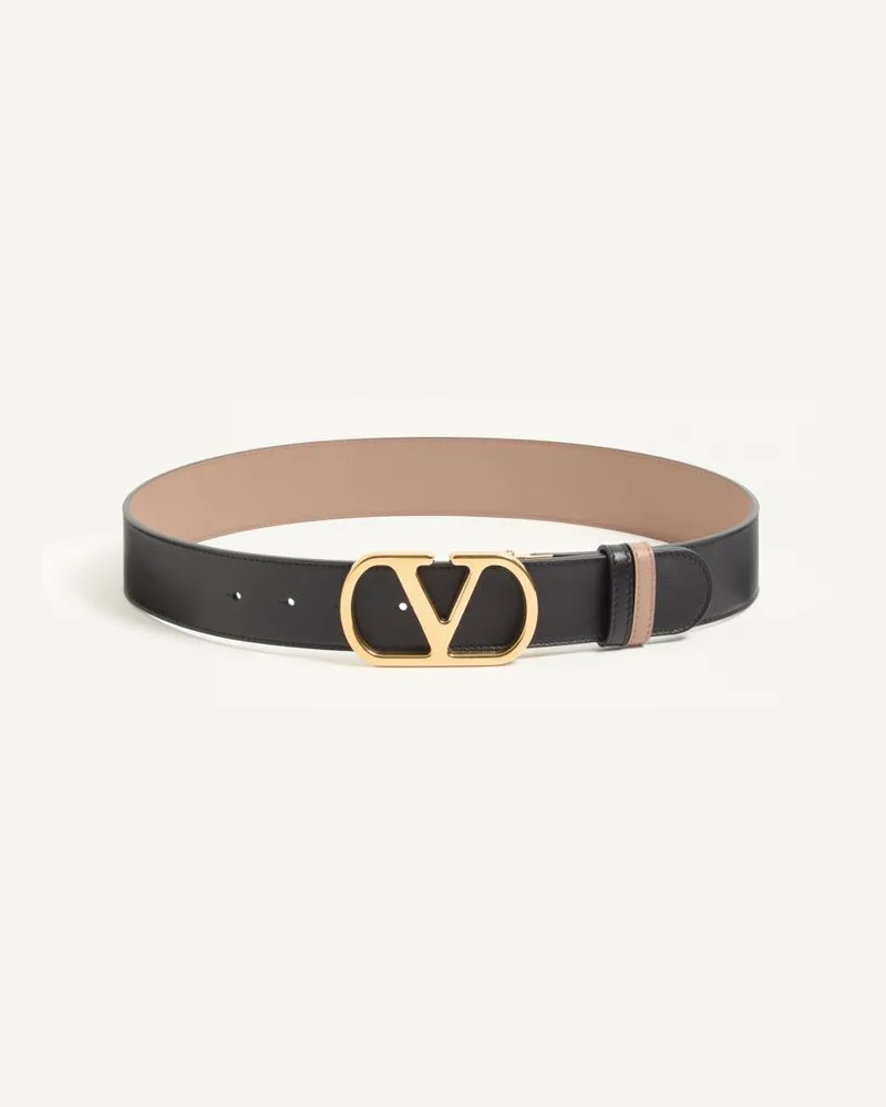 Valentino Garavani Cintura Reversibile Vlogo Signature In Vitello Lucido 40 Mm Donna NERO/BEIGE Nero