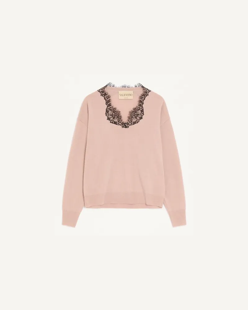 Valentino Garavani Maglia In Cashmere Con Pizzo Donna POUDRE Poudre
