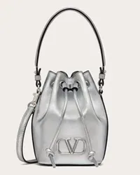 Valentino Garavani MINI BORSA A SECCHIELLO VLOGO SIGNATURE IN NAPPA METALLIZZATA Donna ARGENTO Argento