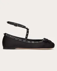 Valentino Garavani BALLERINA ROCKSTUD IN RASO E BORCHIE IN TONO Donna NERO Nero