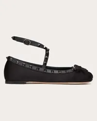 Valentino Garavani BALLERINA ROCKSTUD IN RASO E BORCHIE IN TONO Donna NERO Nero