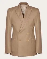 Valentino Garavani GIACCA DOPPIOPETTO IN SATIN DI COTONE Uomo KHAKI Khaki