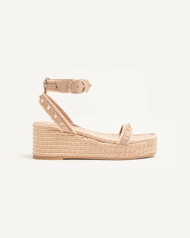 Valentino Garavani Sandalo Flatform Rockstud In Vitello 45mm Donna ROSE CANNELLE Rose