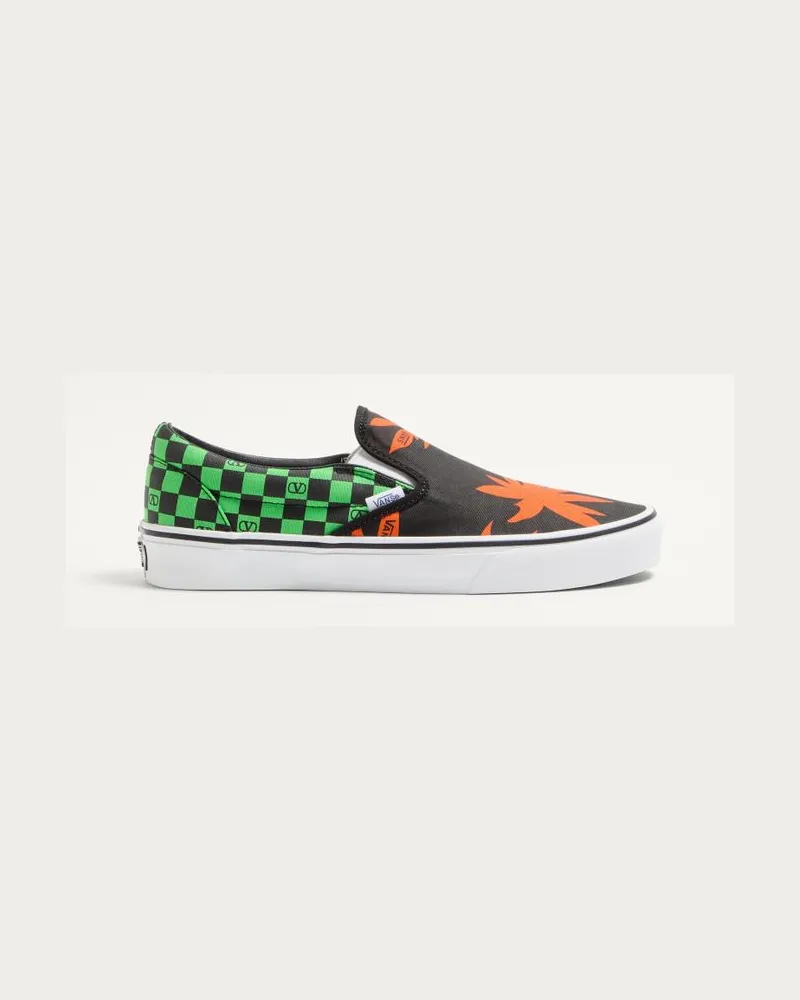 Valentino Garavani Sneaker Slip-On Valentino Garavani And Vans In Tessuto Con Stampa VLogo Checkerboard E Stampa Tropical Leaves Uomo NERO/ROSSO/VERDE Nero