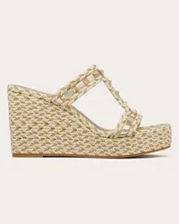 Valentino Garavani SANDALO ZEPPA ROCKSTUD IN NAPPA LAMINATA 90MM Donna NATURALE/AVORIO/ORO/PLATINO Naturale