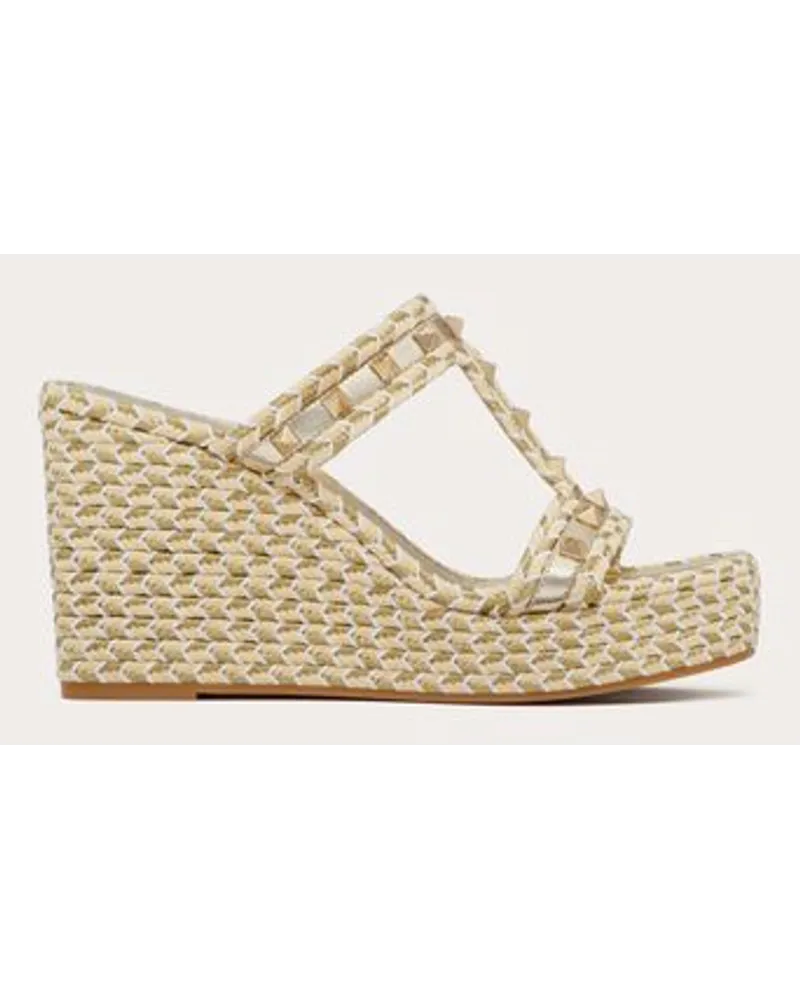 Valentino Garavani SANDALO ZEPPA ROCKSTUD IN NAPPA LAMINATA 90MM Donna NATURALE/AVORIO/ORO/PLATINO Naturale