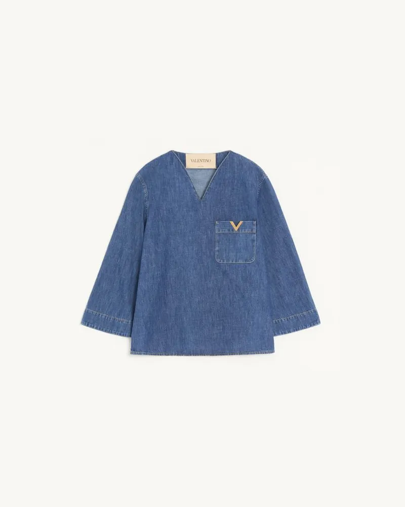 Valentino Garavani Camicia In Denim Chambray Donna BLU Blu