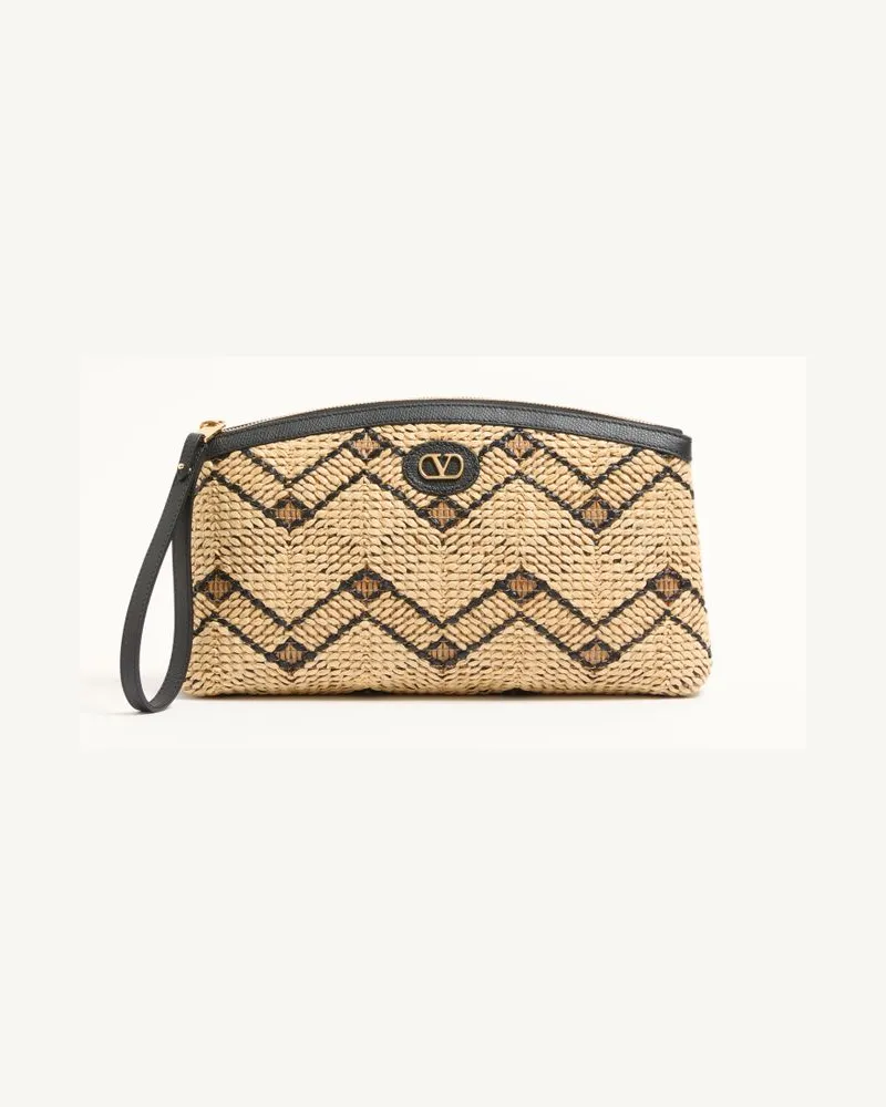 Valentino Garavani Pochette Valentino Garavani in Rafia Con Motivo Geometrico Donna NATURALE/NERO Naturale
