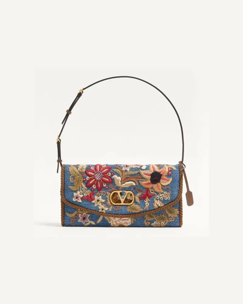 Valentino Garavani Borsa Piccola A Spalla Valentino Garavani DeVain In Denim Ricamata Donna DENIM/MULTICOLOR Denim
