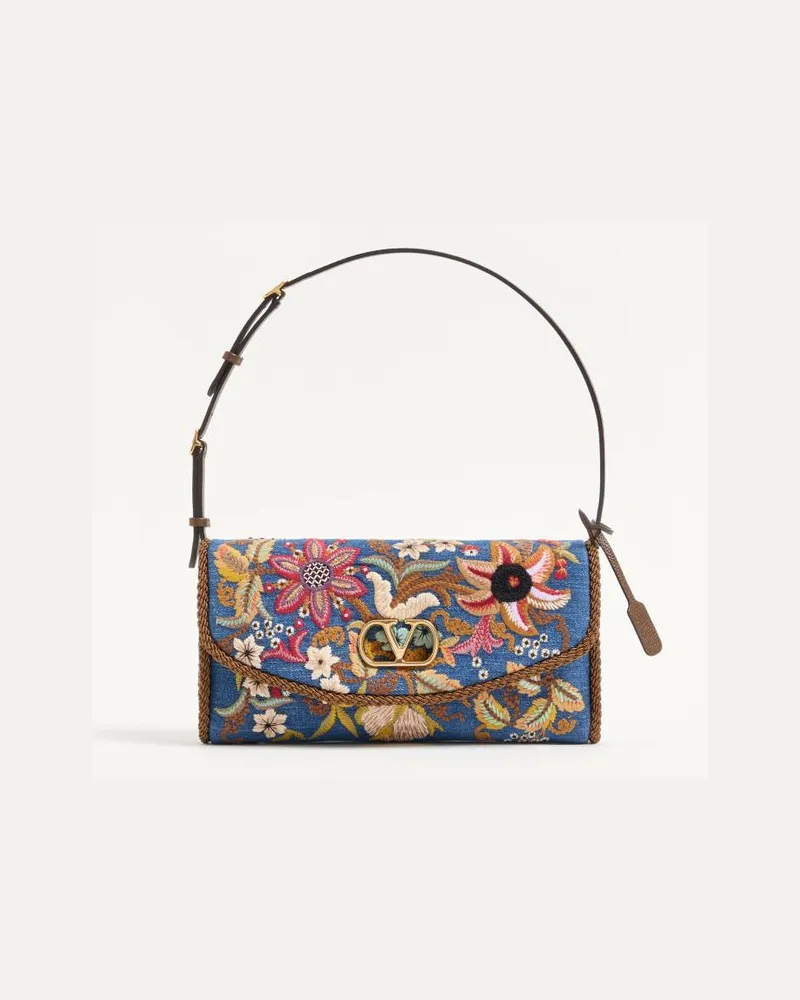 Valentino Garavani Borsa Piccola A Spalla Valentino Garavani Devain In Denim Ricamata Donna DENIM/MULTICOLOR Denim