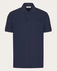 Valentino Garavani POLO IN PIQUET DI COTONE CON V DETAIL IMPUNTURATA Uomo NAVY Navy