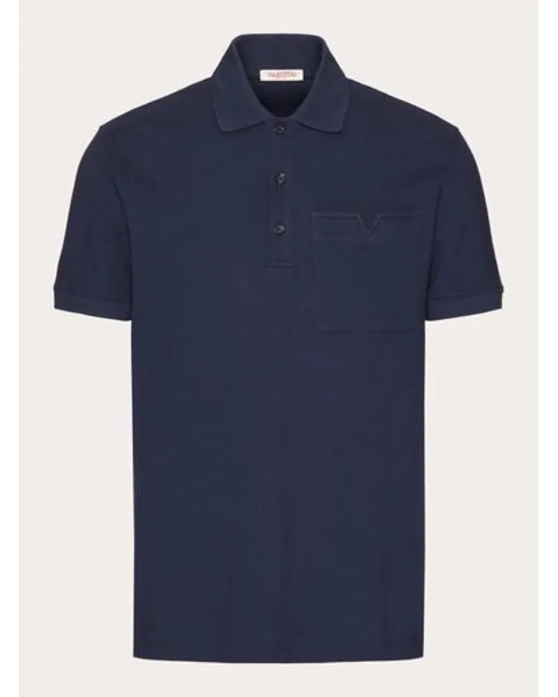 Valentino Garavani POLO IN PIQUET DI COTONE CON V DETAIL IMPUNTURATA Uomo NAVY Navy