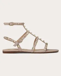 Valentino Garavani SANDALO BASSO ROCKSTUD IN VITELLO CON CINTURINI Donna POUDRE Poudre