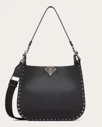 Valentino Garavani BORSA HOBO GARAVANI ROCKSTUD IN VITELLO GRANATO Donna NERO Nero