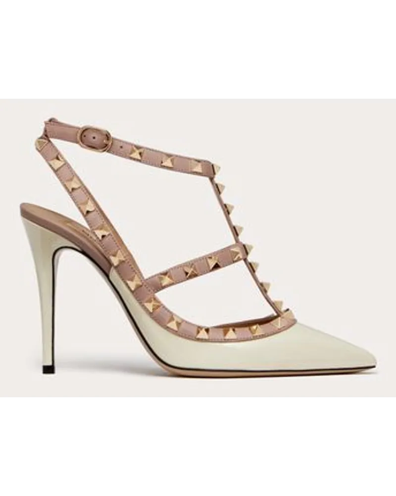 Valentino Garavani Décolleté Rockstud In Vernice Con Cinturini 100Mm Donna AVORIO/POUDRE Avorio
