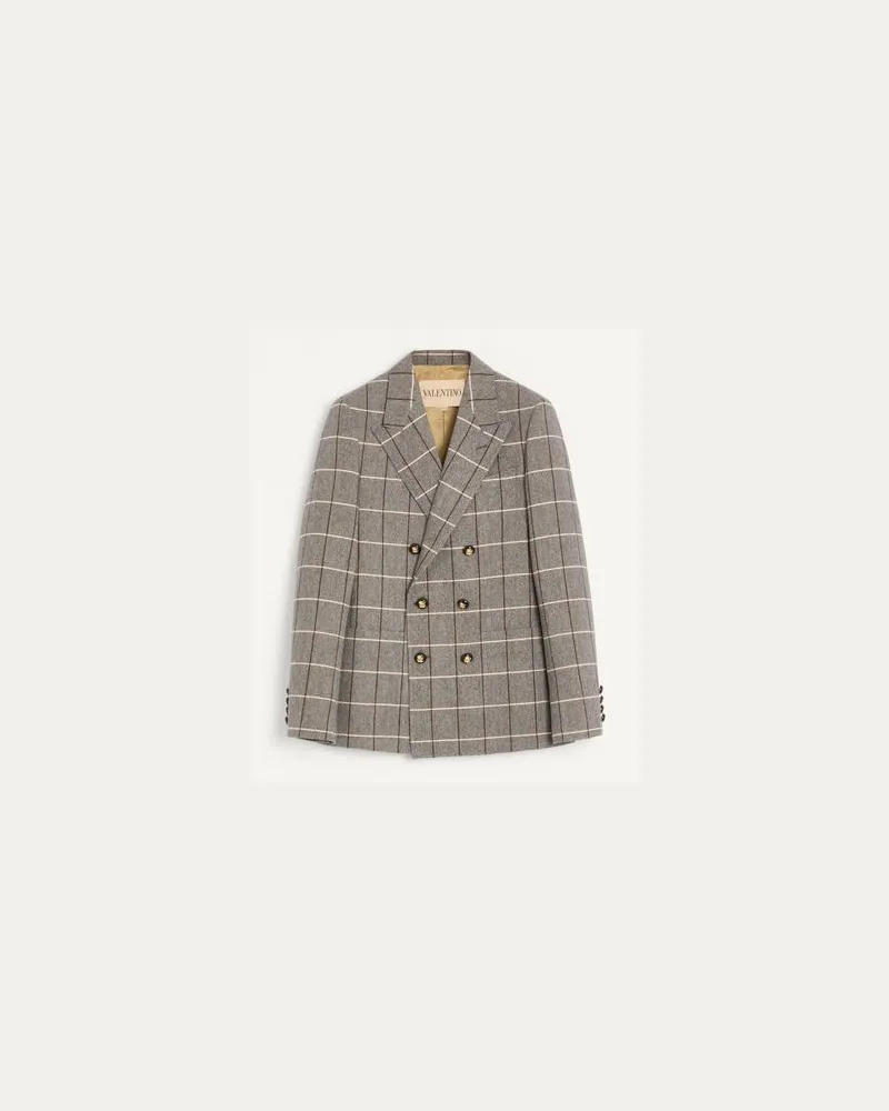 Valentino Garavani Giacca Doppiopetto Valentino In Lana Con Motivo Check Uomo GRIGIO 50 
