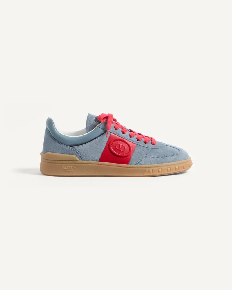 Valentino Garavani Sneaker Low Top Upvillage In Crosta E Vitello Nappato Uomo GRIGIO/CORALLO/NERO Grigio