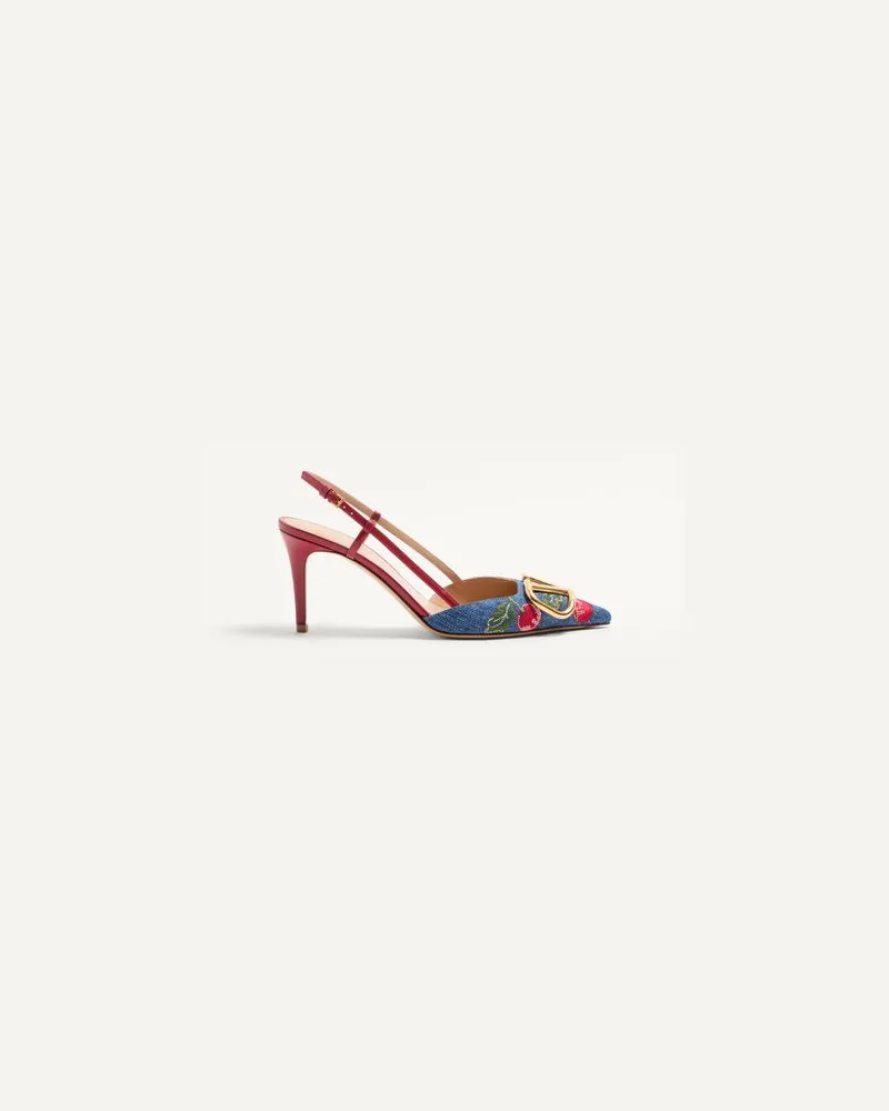 Valentino Garavani Décolleté Slingback Vlogo Signature In Denim Con Ricamo Cherryfic 80Mm Donna DENIM/MULTICOLOR 34 