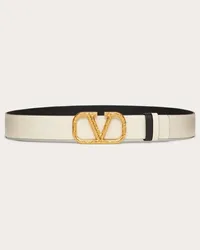 Valentino Garavani CINTURA REVERSIBILE VLOGO SIGNATURE IN VITELLO GRANATO 30 MM Donna LIGHT IVORY/NERO Light