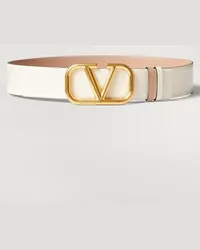 Valentino Garavani CINTURA REVERSIBILE VLOGO SIGNATURE IN VITELLO LUCIDO 40 MM Donna LIGHT IVORY/ROSE CANNELLE Light