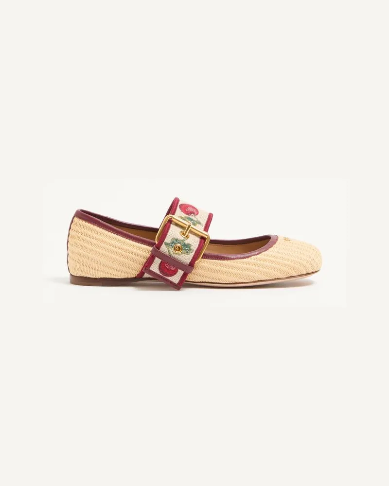 Valentino Garavani Ballerina Mary-Jane Bribri In Rafia Con Ricamo Cherryfic Donna BEIGE Beige