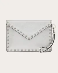 Valentino Garavani POCHETTE ROCKSTUD IN VITELLO GRANATO METALLIZZATO Donna ARGENTO Argento