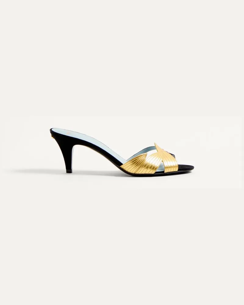 Valentino Garavani Sandalo Slide Foliefoliage In Camoscio 65Mm Donna NERO/ORO Nero