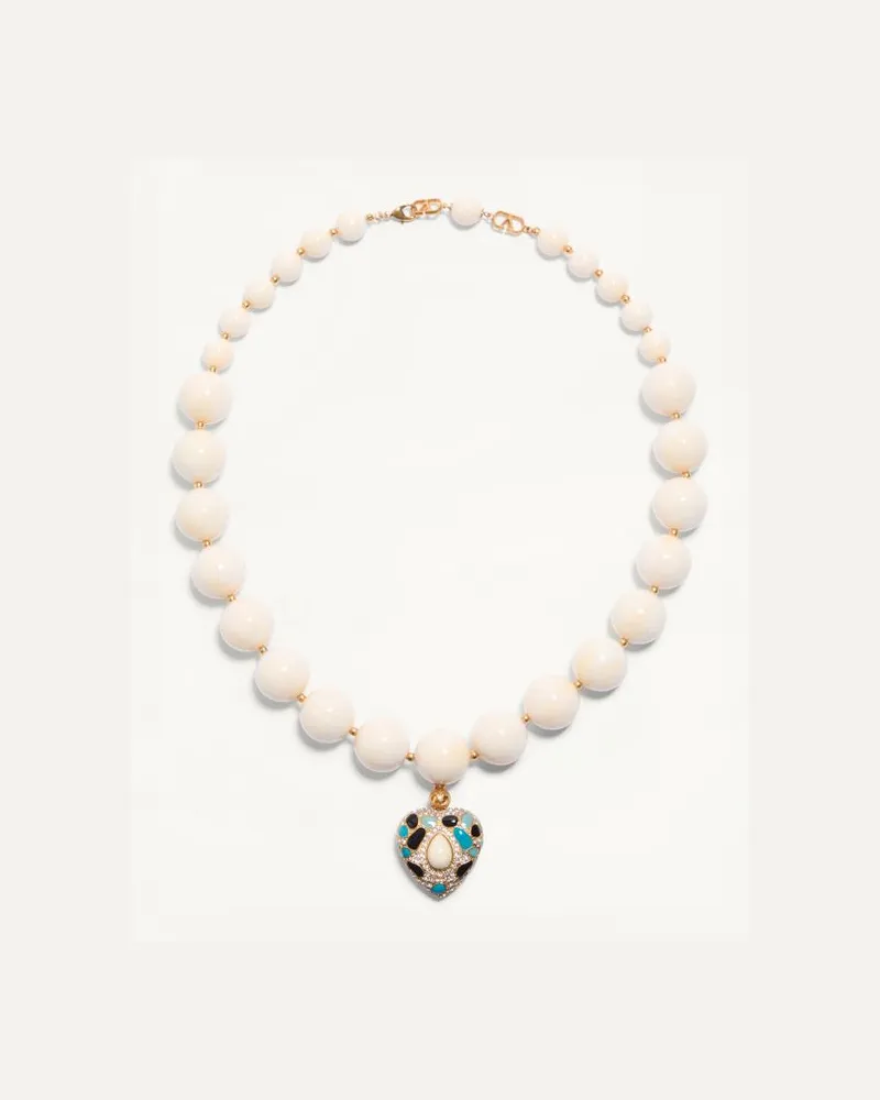 Valentino Garavani Collana Coeur Royal In Metallo, Resina, Smalto E Cristalli Swarovski Donna ANTIQUE BRASS/TURCHESE/BIANCO/CRYSTAL/AVORIO Antique