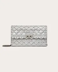 Valentino Garavani BORSA A TRACOLLA ROCKSTUD SPIKE IN AGNELLO METALLIZZATO Donna SILVER Silver