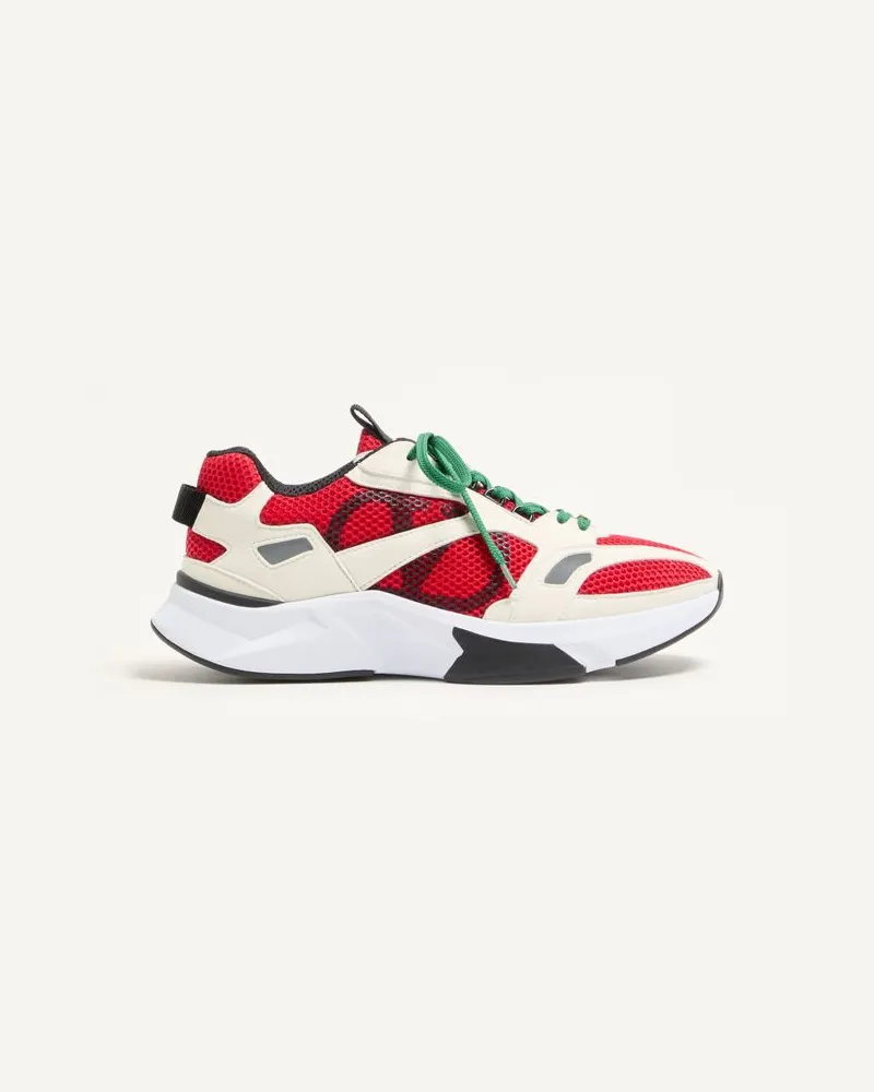 Valentino Garavani Sneaker Demivee In Tessuto Mesh Con Riporti In Suede Uomo BIANCO/ROSSO Bianco