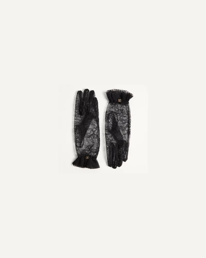 Valentino Garavani Guanti Vlogo Signature In Pizzo Donna NERO/ORO 9 