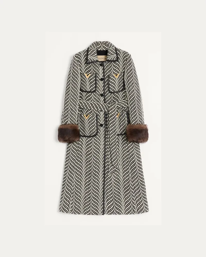 Valentino Garavani Cappotto In Panno Motivo Fauve Eclat Animalier Donna BURRO/NERO Burro