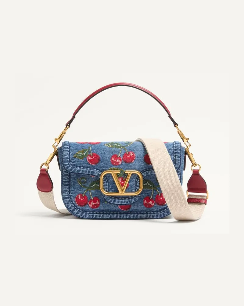 Valentino Garavani Borsa A Spalla Valentino Garavani Alltime In Denim Con Ricamo Cherryfic Donna DENIM/MULTICOLOR Denim
