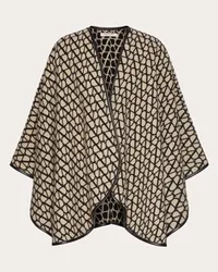 Valentino Garavani PONCHO TOILE ICONOGRAPHE  IN LANA, CASHMERE E PELLE Donna BEIGE/NERO Beige