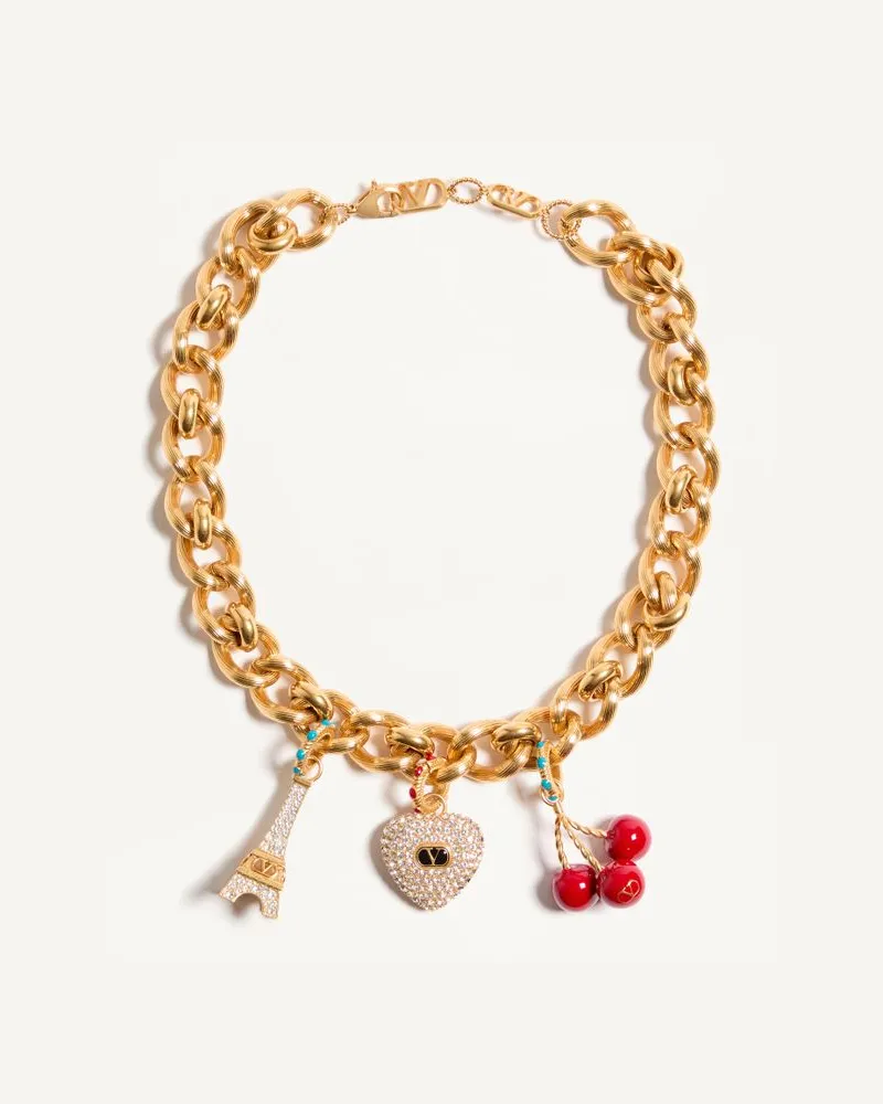 Valentino Garavani Collana Chez Valentino In Metallo,Smalto E Cristalli Swarovski Donna ANTIQUE BRASS Antique