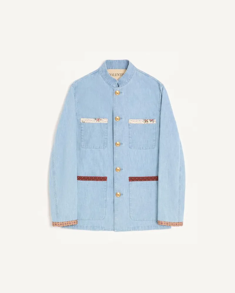 Valentino Garavani Giacca Sahariana Valentino In Denim Con Bordi Stampati Uomo DENIM Denim