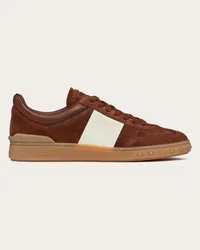 Valentino Garavani SNEAKER LOW TOP UPVILLAGE IN CROSTA E VITELLO NAPPATO Uomo CIOCCOLATO/AVORIO Cioccolato