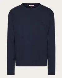 Valentino Garavani T-SHIRT MANICA LUNGA IN COTONE CON PATCH VLOGO SIGNATURE Uomo NAVY Navy