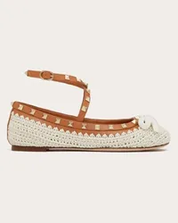 Valentino Garavani BALLERINA ROCKSTUD CON RICAMO CROCHET Donna NATURALE/MANDORLA Naturale