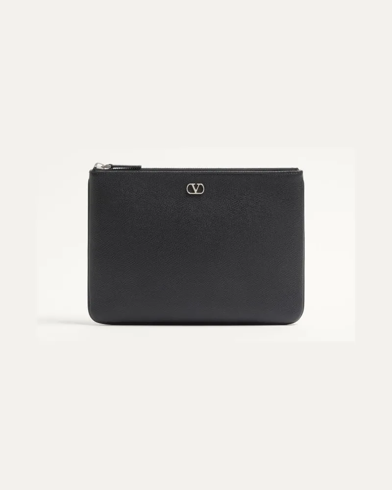 Valentino Garavani Pouch Valentino Garavani Vlogo Signature In Vitello Granato Uomo NERO Nero