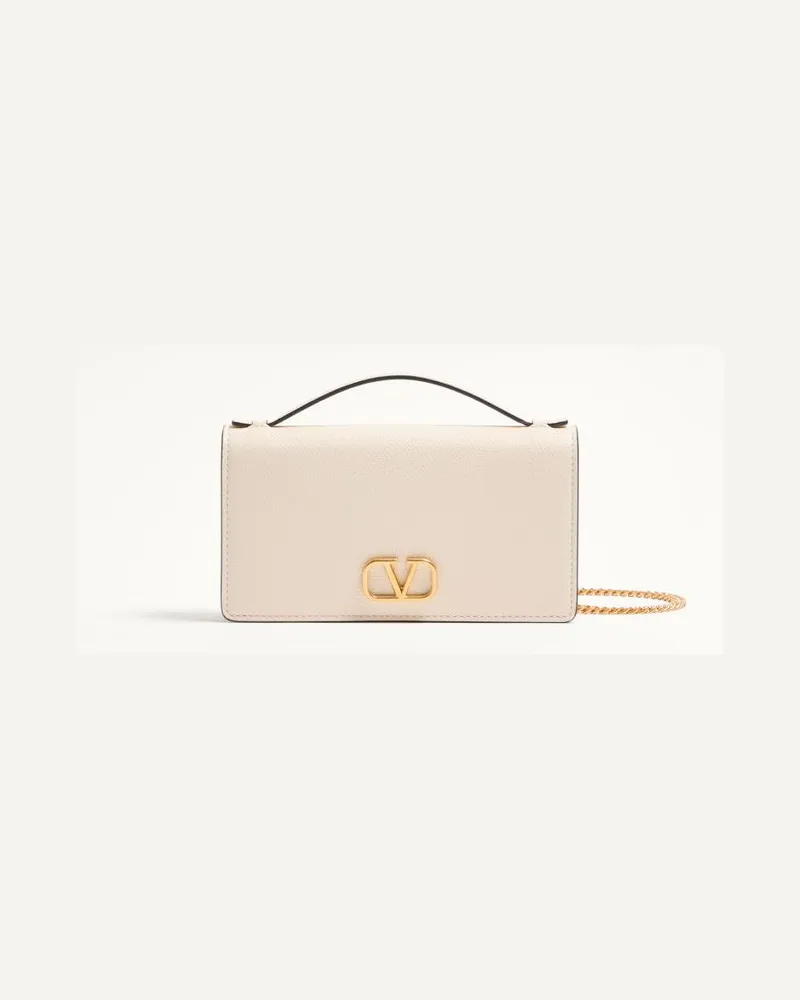 Valentino Garavani Portafoglio con catena Vlogo Signature in Vitello Granato Donna LIGHT IVORY Light