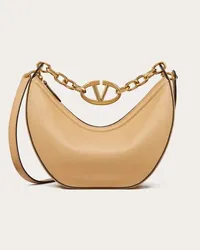 Valentino Garavani HOBO PICCOLA VLOGO MOON BAG IN VITELLO GRANATO CON CATENA Donna CAPPUCCINO Cappuccino