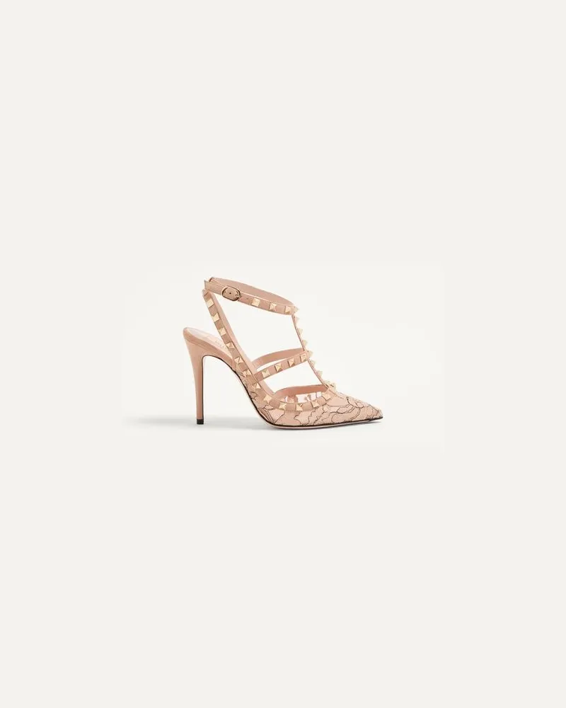 Valentino Garavani Décolleté Rockstud In Pizzo Con Cinturini 100Mm Donna SKIN 37 