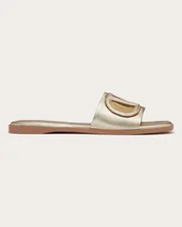 Valentino Garavani SANDALO SLIDE VLOGO CUT-OUT IN NAPPA LAMINATA Donna PLATINO/ANTIQUE BRASS Platino