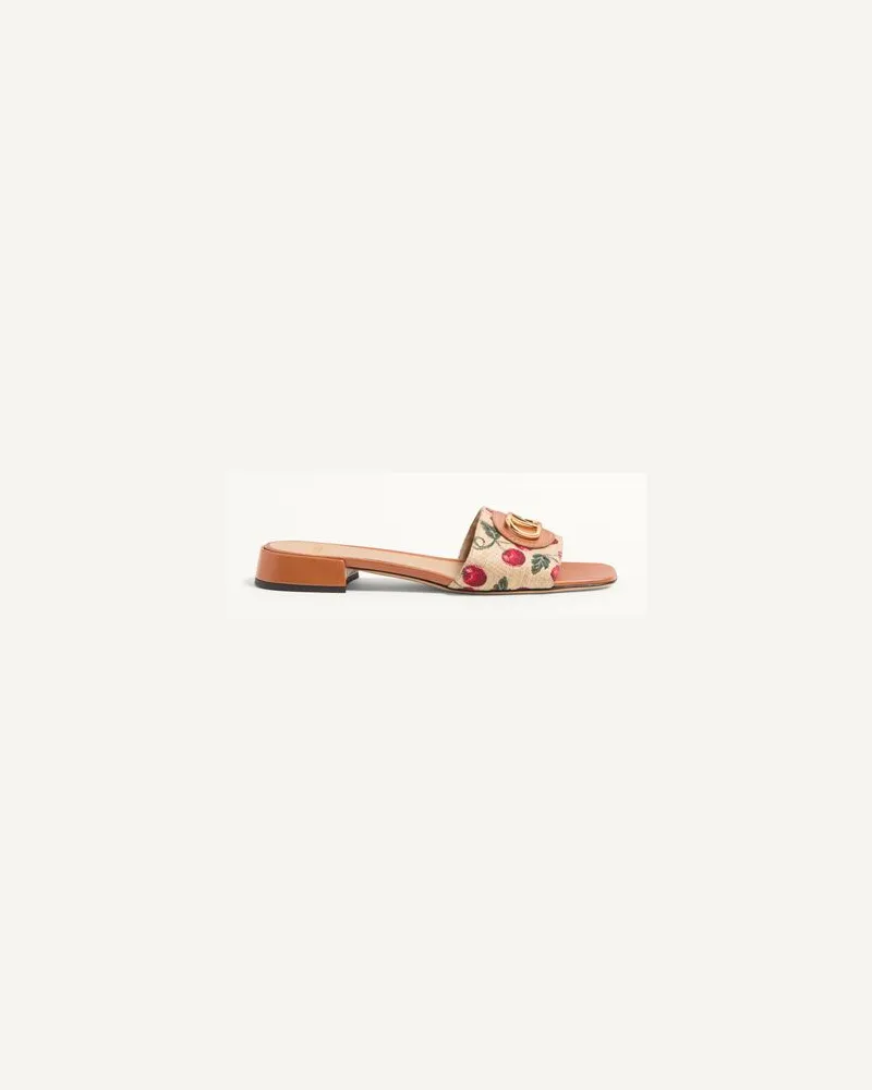 Valentino Garavani Sandalo Slide Vlogo Signature In Rafia Jacquard Con Motivo Cherryfic 20Mm Donna NATURALE/ROSSO 37.5 