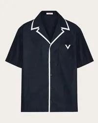 Valentino Garavani CAMICIA DA BOWLING IN POPELINE DI COTONE CON V DETAIL GOMMATA Uomo NAVY Navy