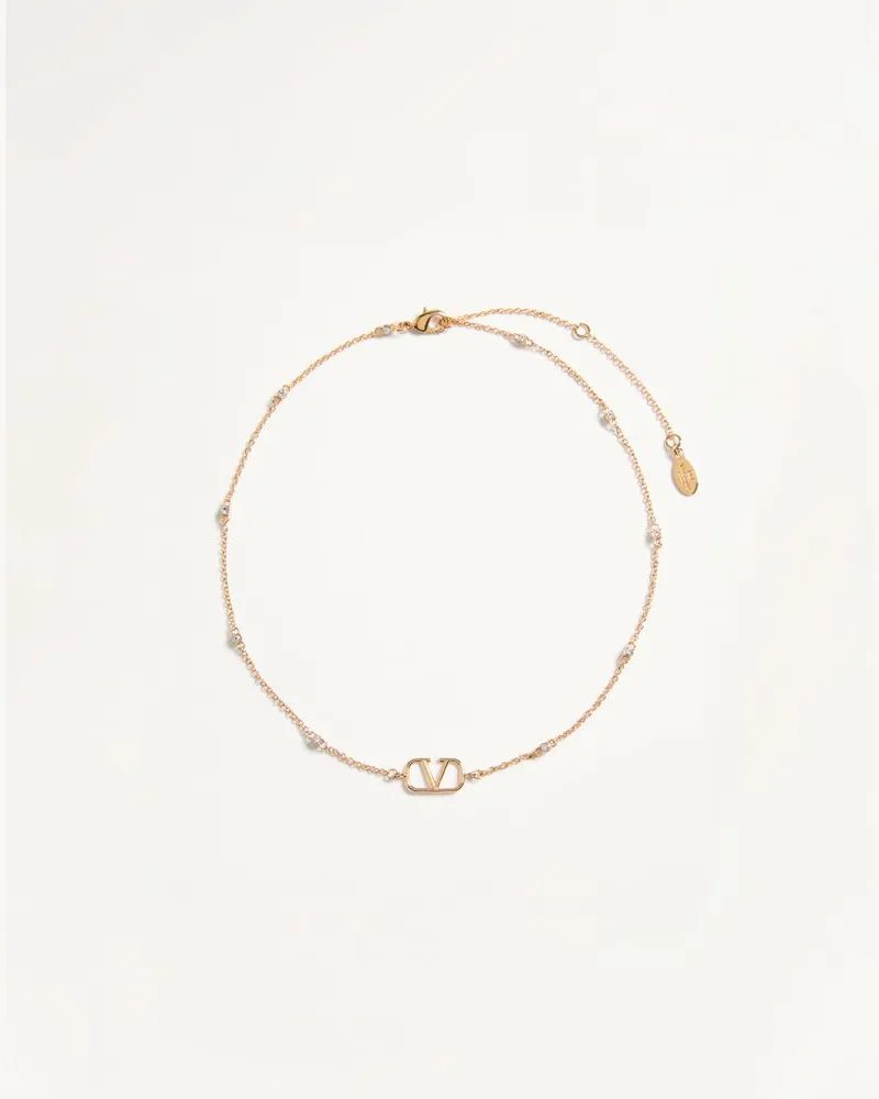 Valentino Garavani Collana Mini VLogo Signature In Metallo E Cristalli Swarovski Donna ORO/CRYSTAL Oro